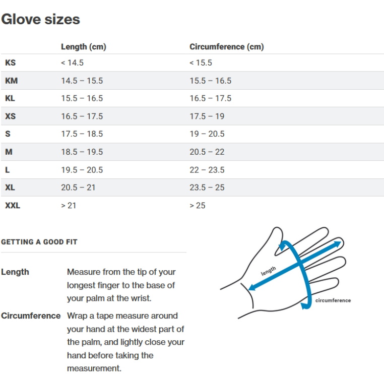 Palm Gloves Metric 0 Guida alle taglie
